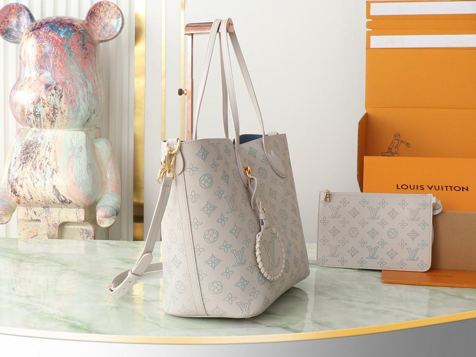 Louis Vuitton top borsa shopping media in pelle bianca piena Borsa tote media Blossom (FCC4)