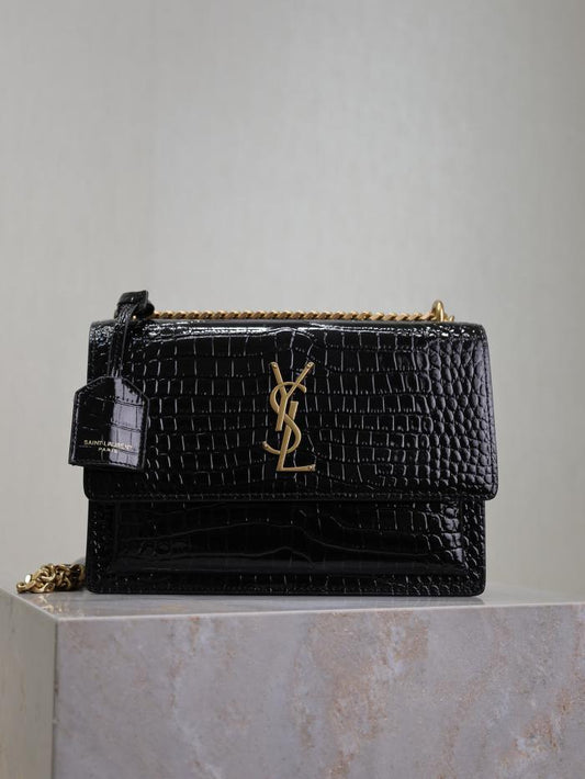 SAINT LAURENT motivo coccodrillo nero con fibbia dorata·sunset 22 cm tramonto
