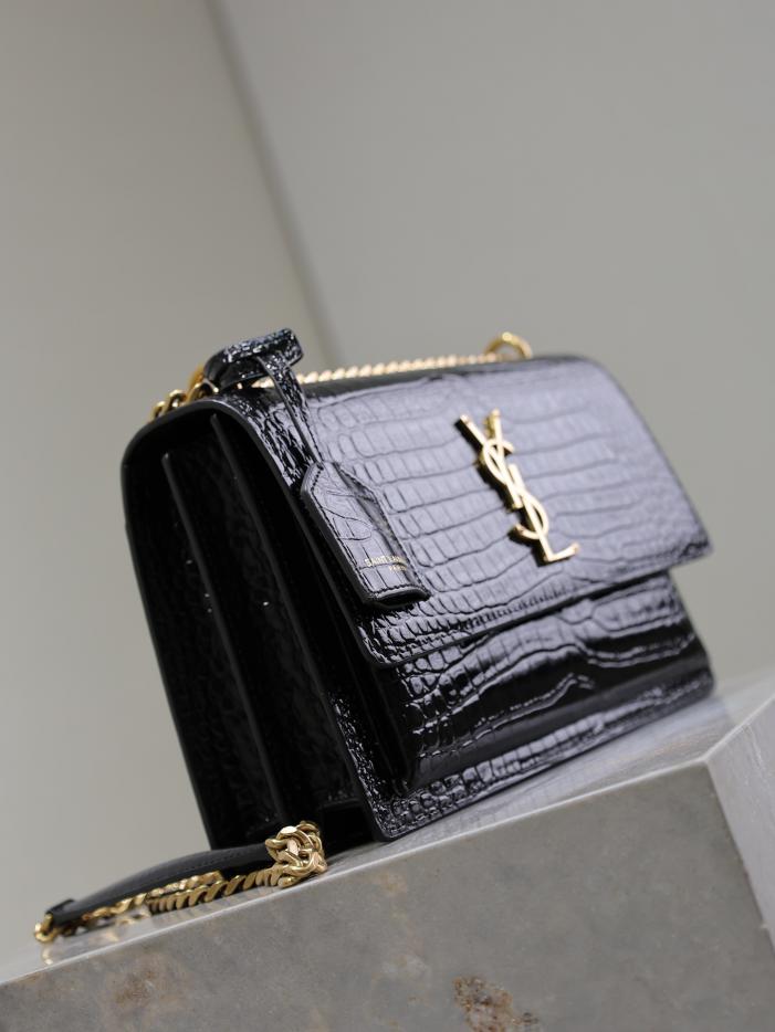 SAINT LAURENT motivo coccodrillo nero con fibbia dorata·sunset 22 cm tramonto