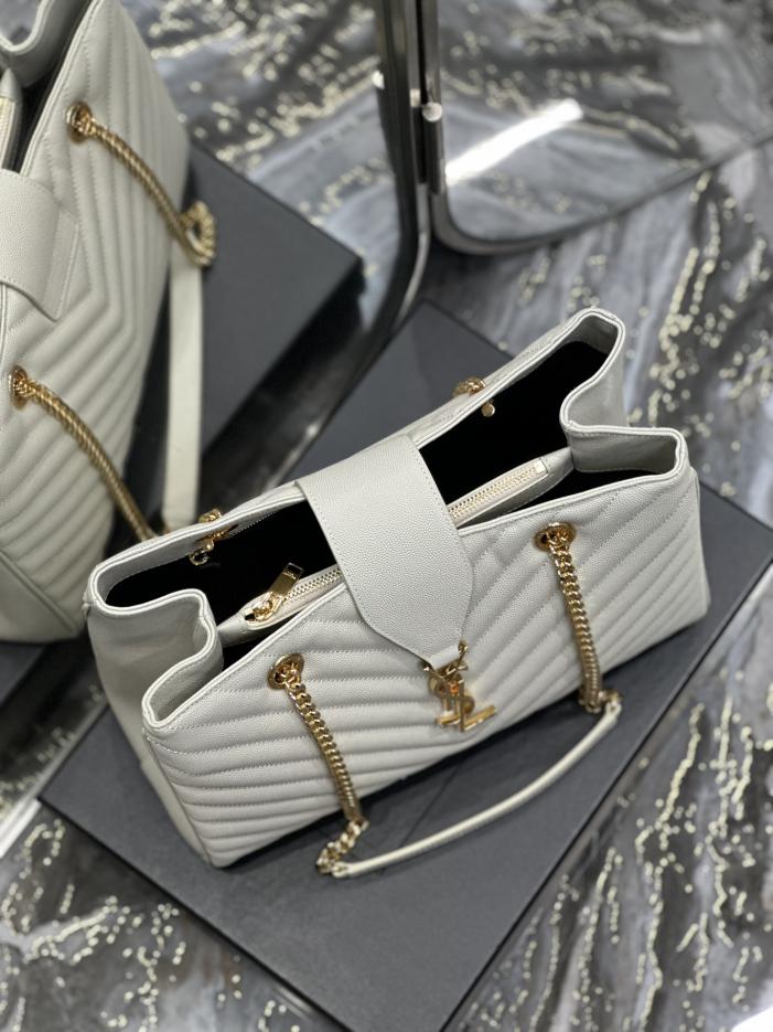 SAINT LAURENT [Bianco] Borsa tote grande in pelle di vacchetta
