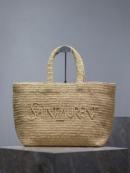 Borsa tote intrecciata, semplice e alla moda, borsa tote per la spesa, design con lettere intrecciate a mano