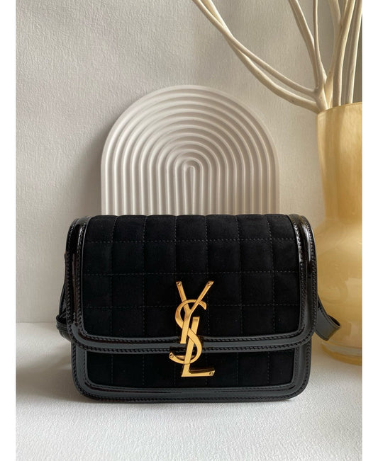 SAINT LAURENT SOLFERINO Small quilted suede shoulder bag